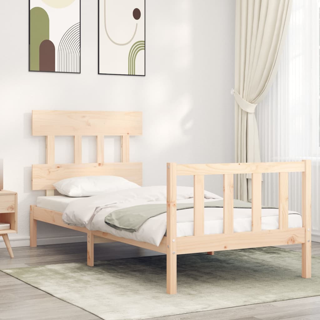 Bed Frame with Headboard 92x187 cm Single Size Solid Wood