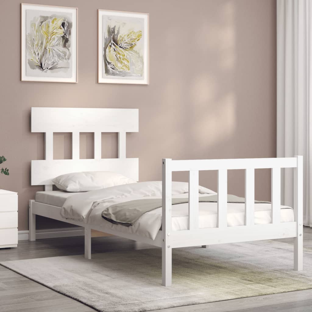 Bed Frame with Headboard White 92x187 cm Single Size Solid Wood