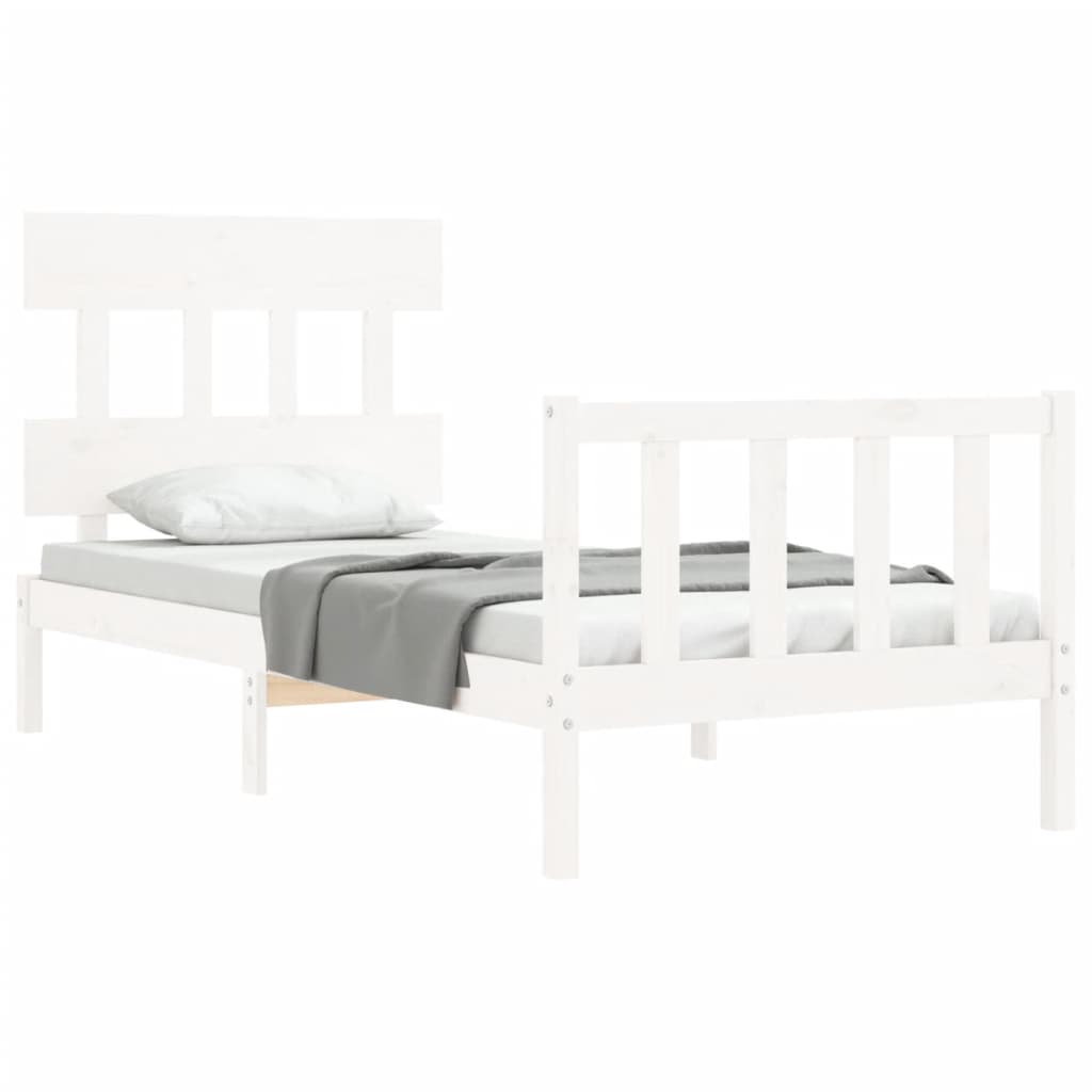 Bed Frame with Headboard White 92x187 cm Single Size Solid Wood