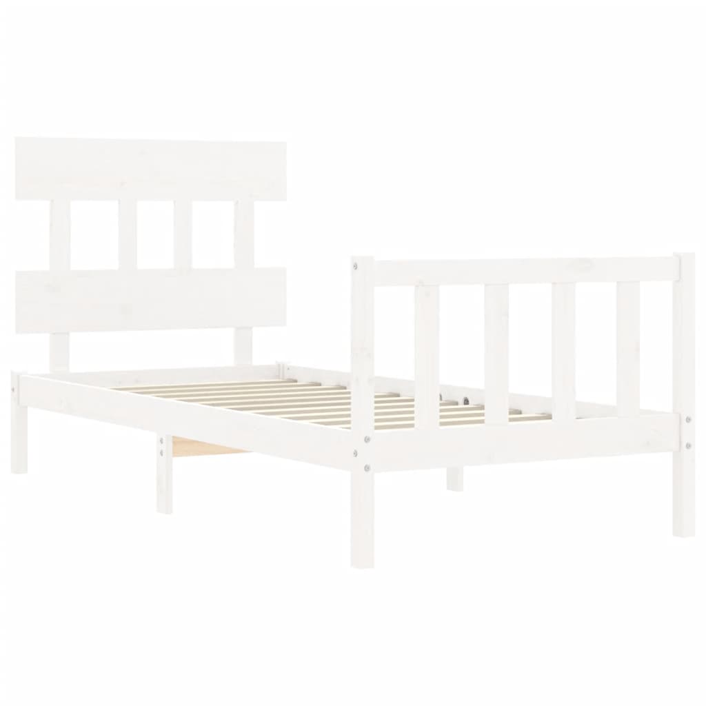 Bed Frame with Headboard White 92x187 cm Single Size Solid Wood