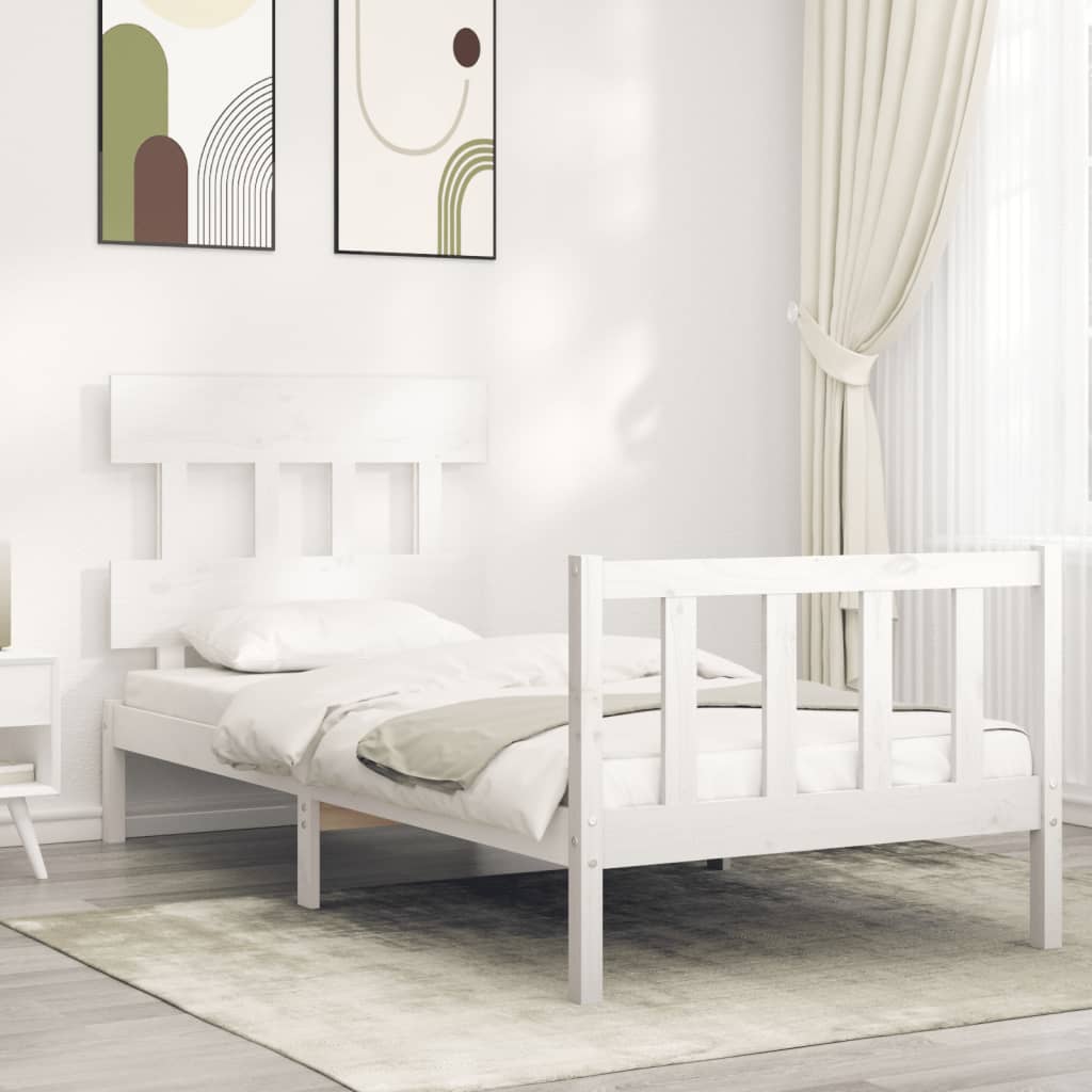 Bed Frame with Headboard White 92x187 cm Single Size Solid Wood