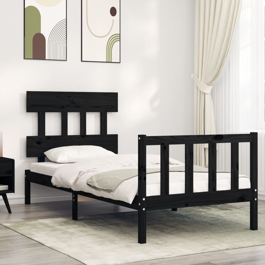 Bed Frame With Headboard 137X187 Cm Double Size Solid Wood