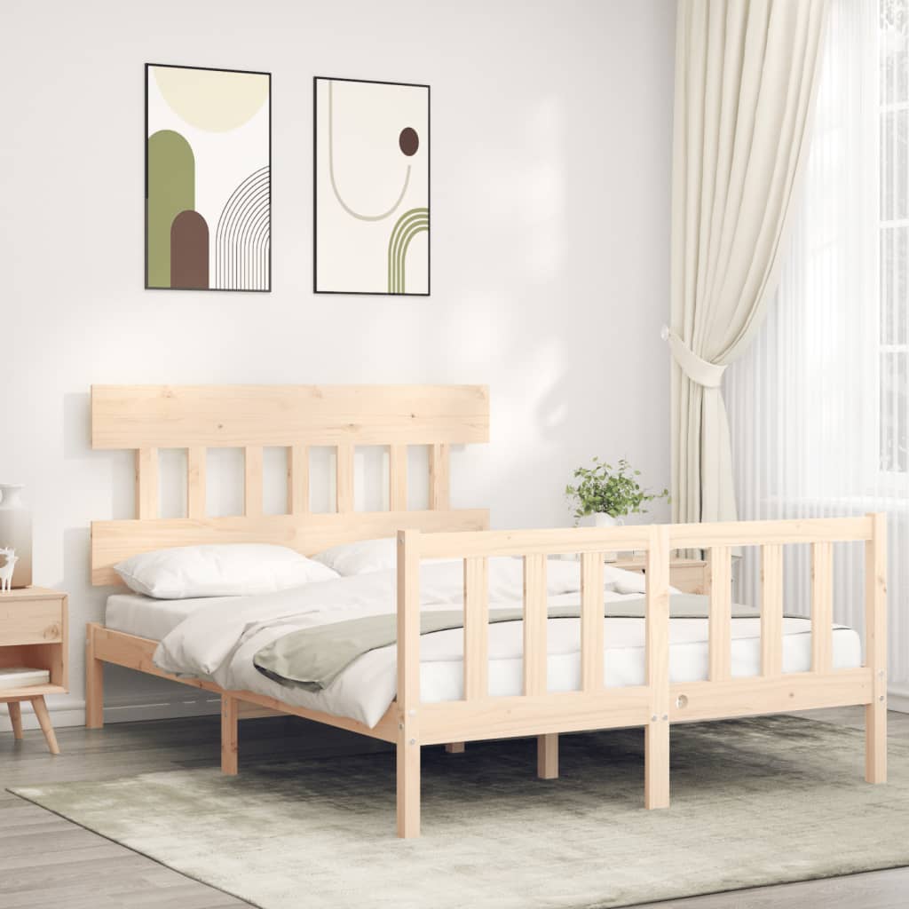 Bed Frame With Headboard 137X187 Cm Double Size Solid Wood