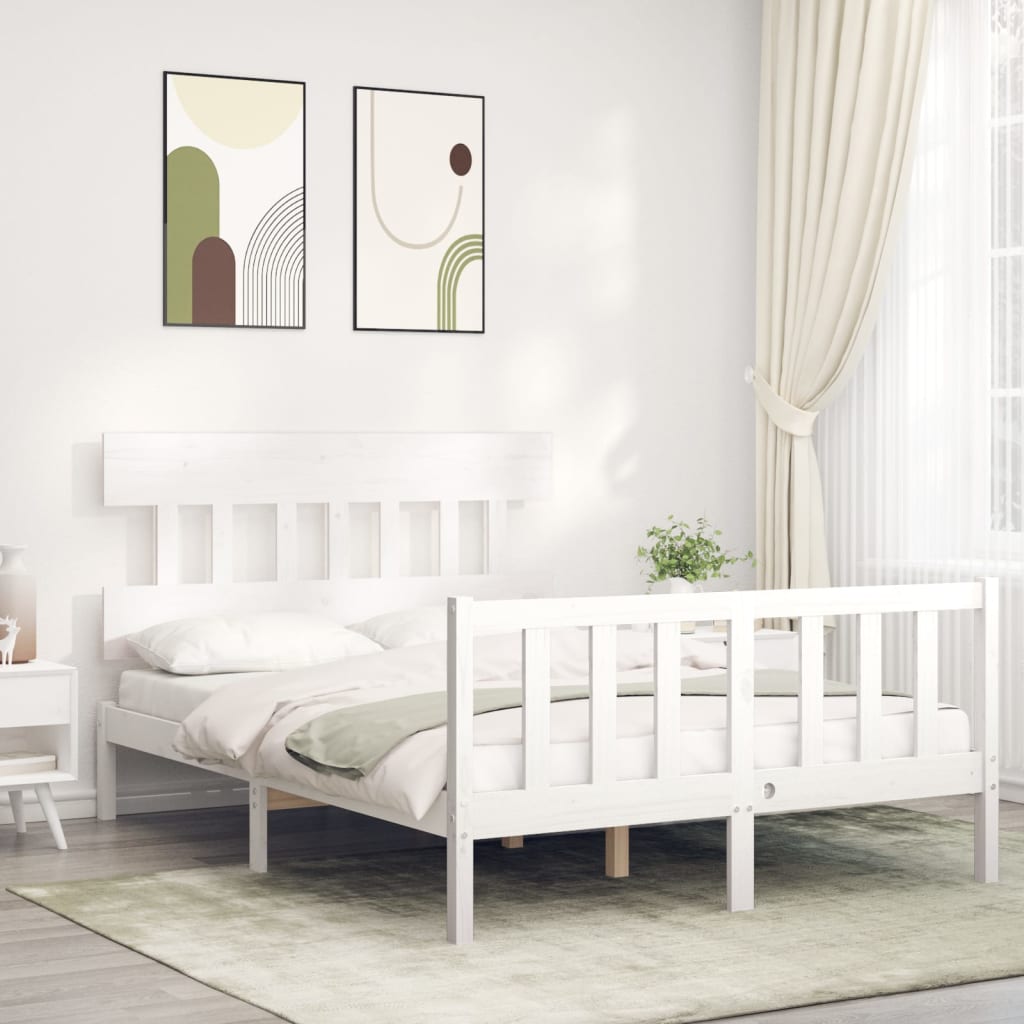 Bed Frame With Headboard 137X187 Cm Double Size Solid Wood