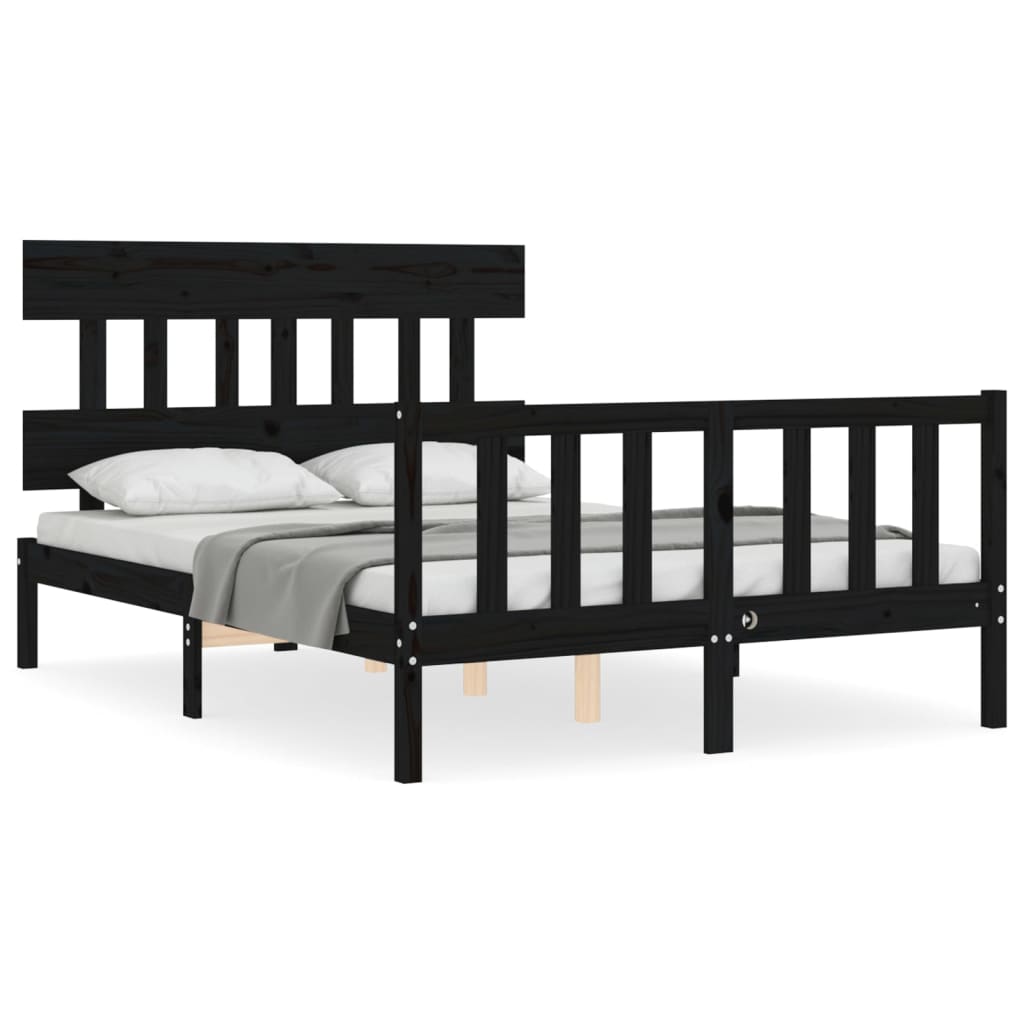 Bed Frame With Headboard 137X187 Cm Double Size Solid Wood