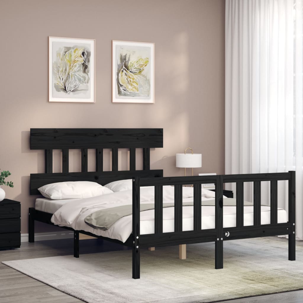 Bed Frame With Headboard 137X187 Cm Double Size Solid Wood