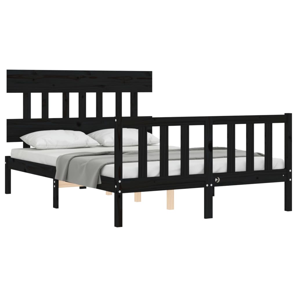 Bed Frame With Headboard 137X187 Cm Double Size Solid Wood