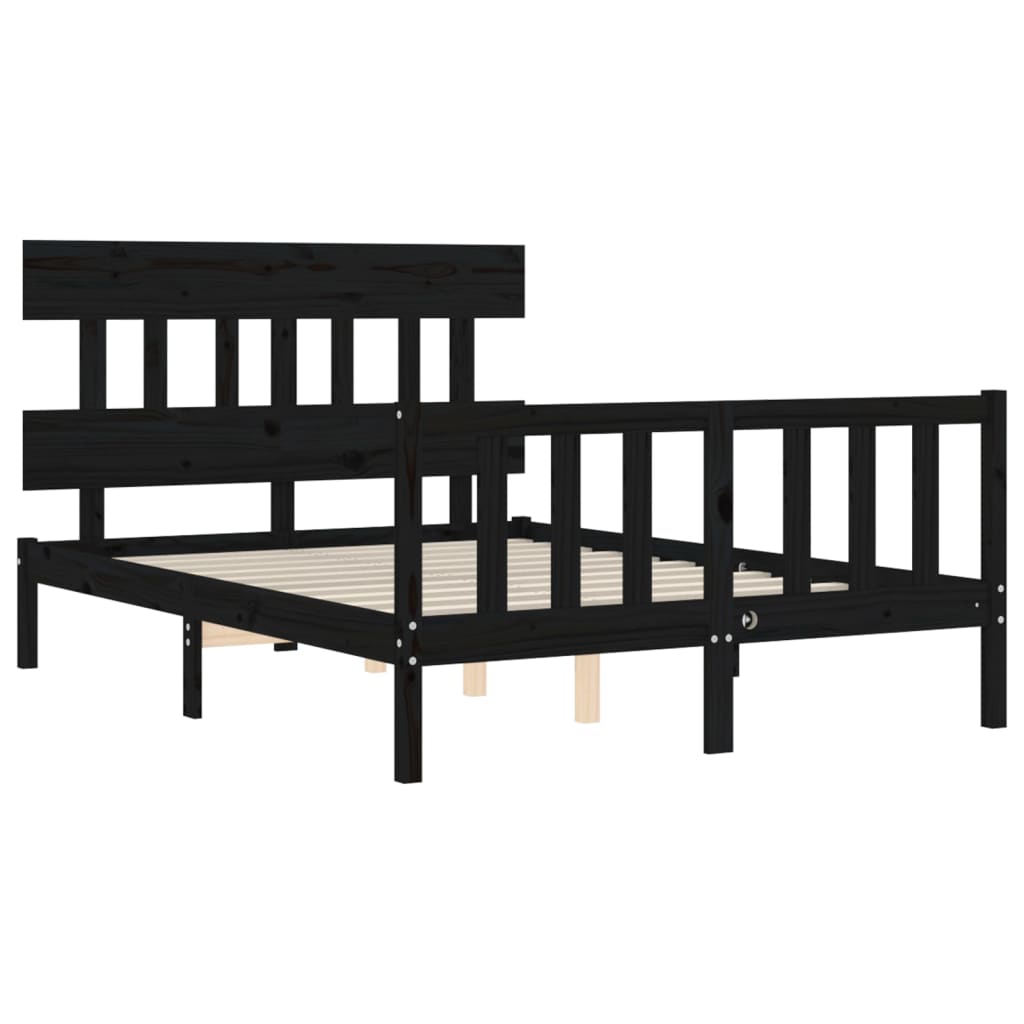 Bed Frame With Headboard 137X187 Cm Double Size Solid Wood