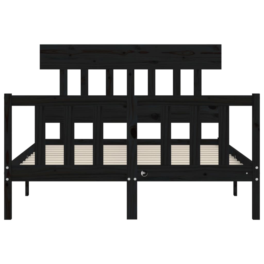 Bed Frame with Headboard Black 137x187 cm Double Size Solid Wood