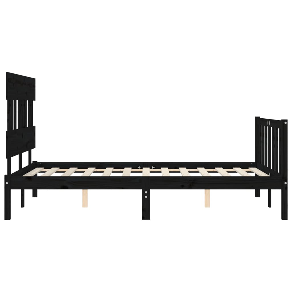 Bed Frame with Headboard Black 137x187 cm Double Size Solid Wood