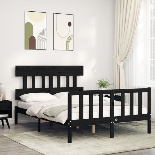 Bed Frame With Headboard 137X187 Cm Double Size Solid Wood