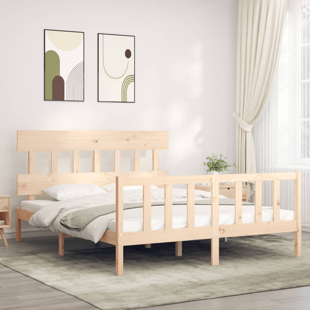 Bed Frame With Headboard 137X187 Cm Double Size Solid Wood