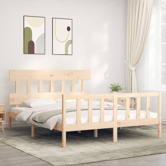 Bed Frame with Headboard 153x203 cm Queen Solid Wood