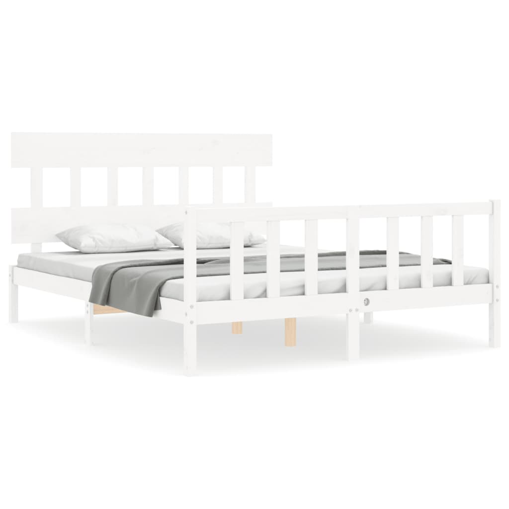 Bed Frame with Headboard White 153x203 cm Queen Solid Wood