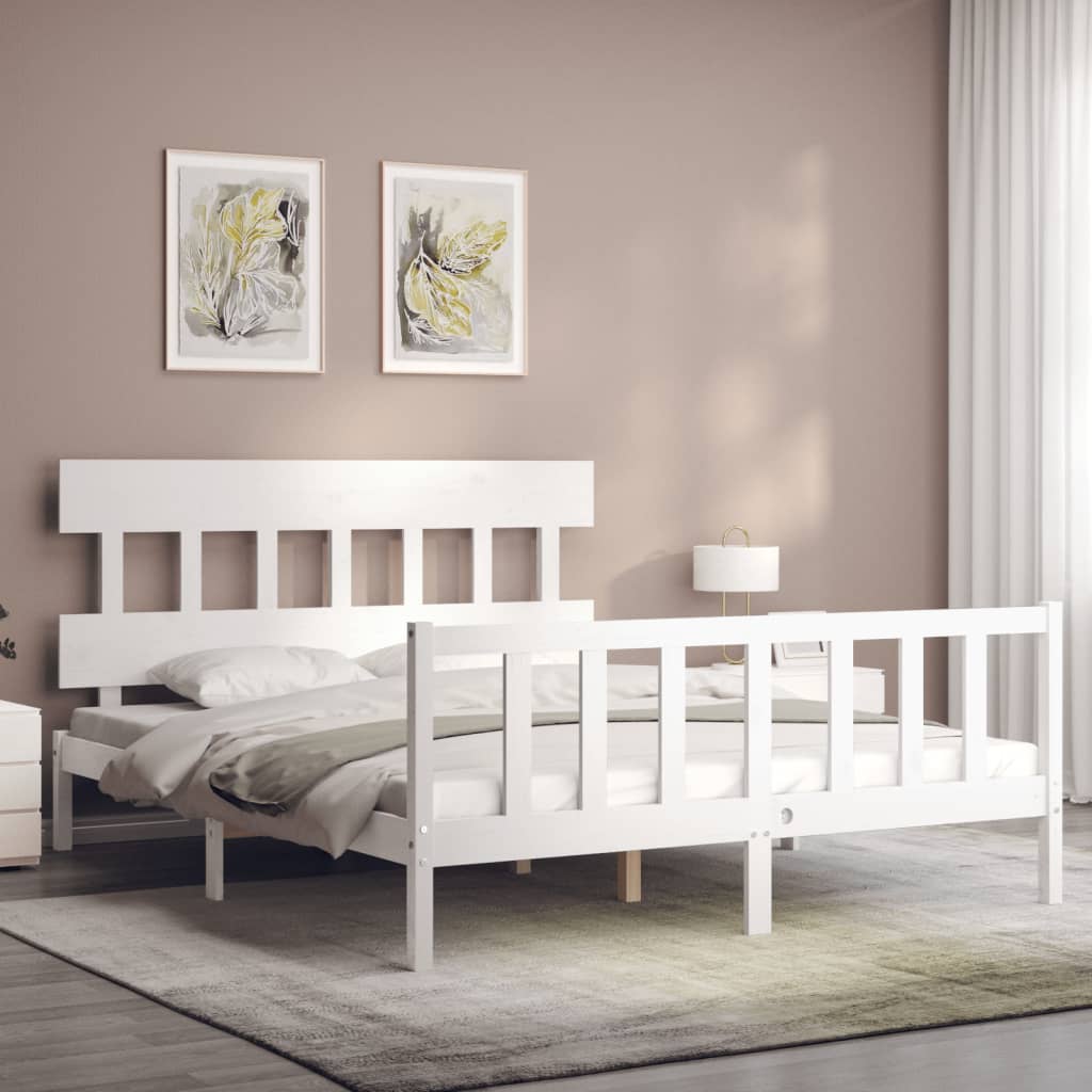 Bed Frame with Headboard White 153x203 cm Queen Solid Wood