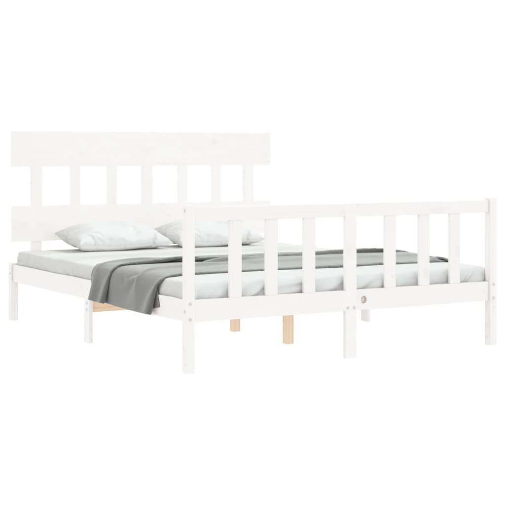 Bed Frame with Headboard White 153x203 cm Queen Solid Wood