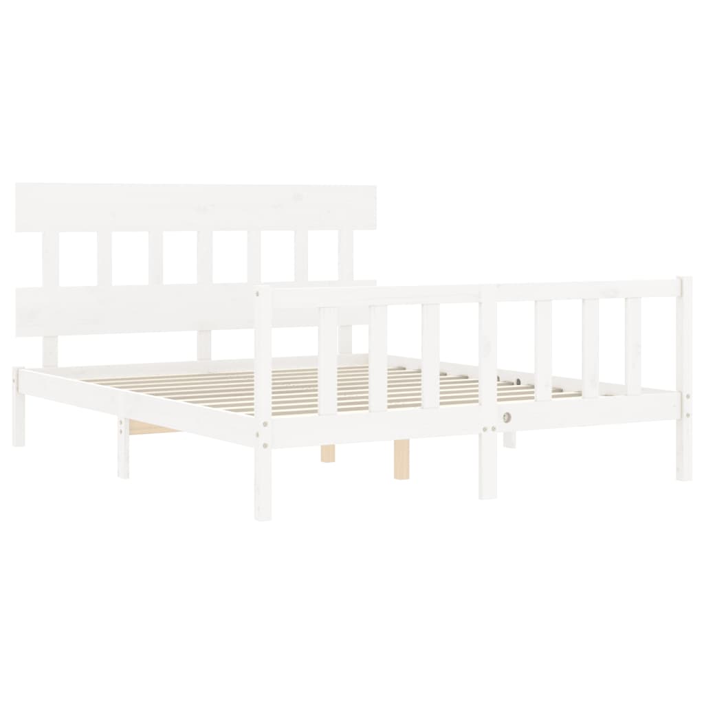 Bed Frame with Headboard White 153x203 cm Queen Solid Wood