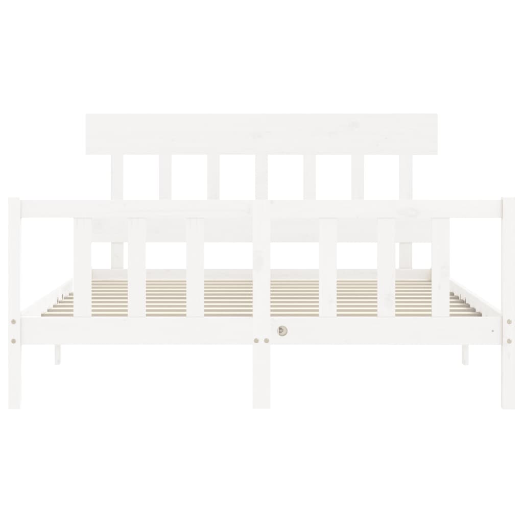 Bed Frame with Headboard White 153x203 cm Queen Solid Wood