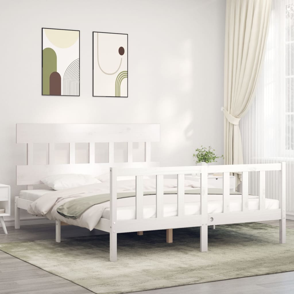 Bed Frame With Headboard 137X187 Cm Double Size Solid Wood