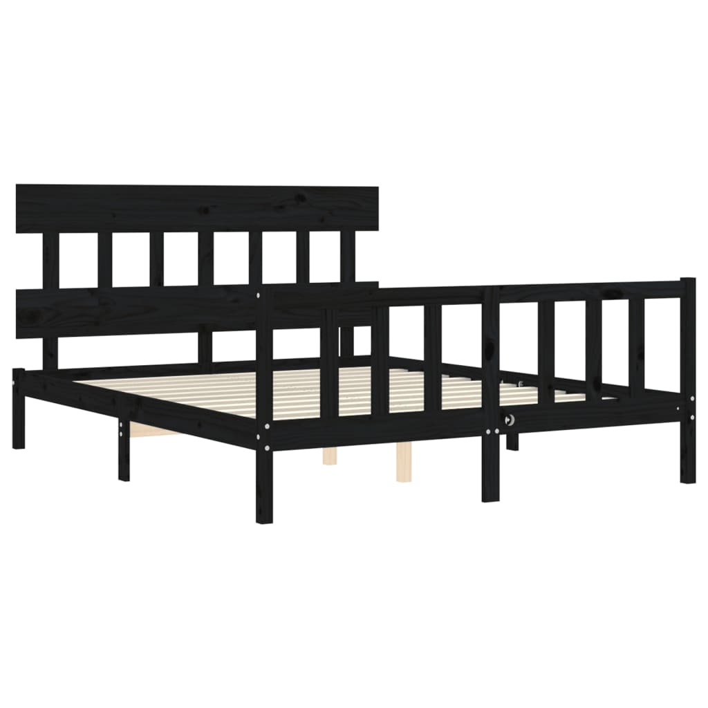 Bed Frame with Headboard Black 153x203 cm Queen Solid Wood