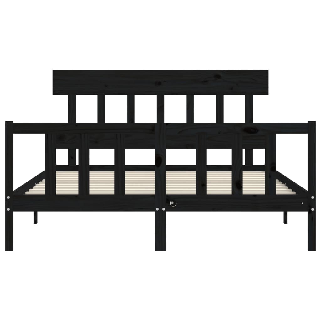 Bed Frame with Headboard Black 153x203 cm Queen Solid Wood