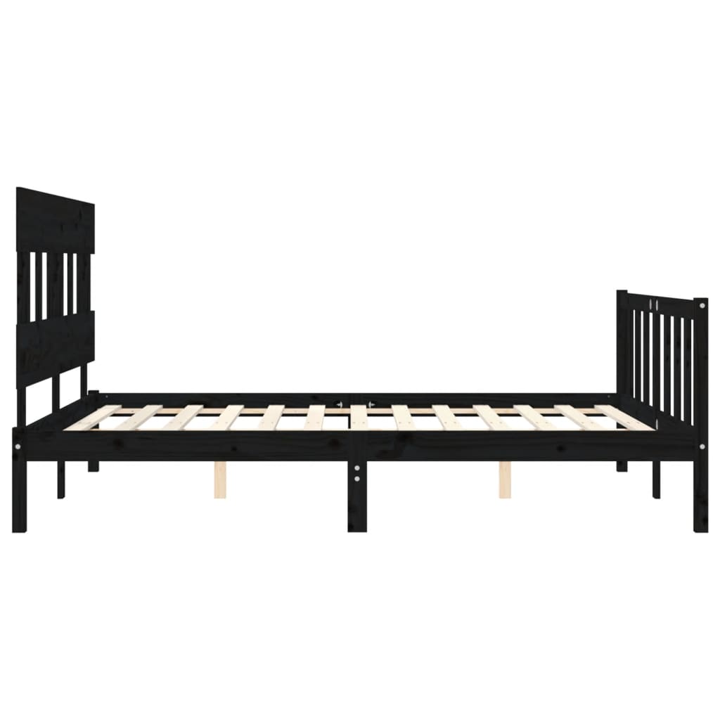 Bed Frame with Headboard Black 153x203 cm Queen Solid Wood