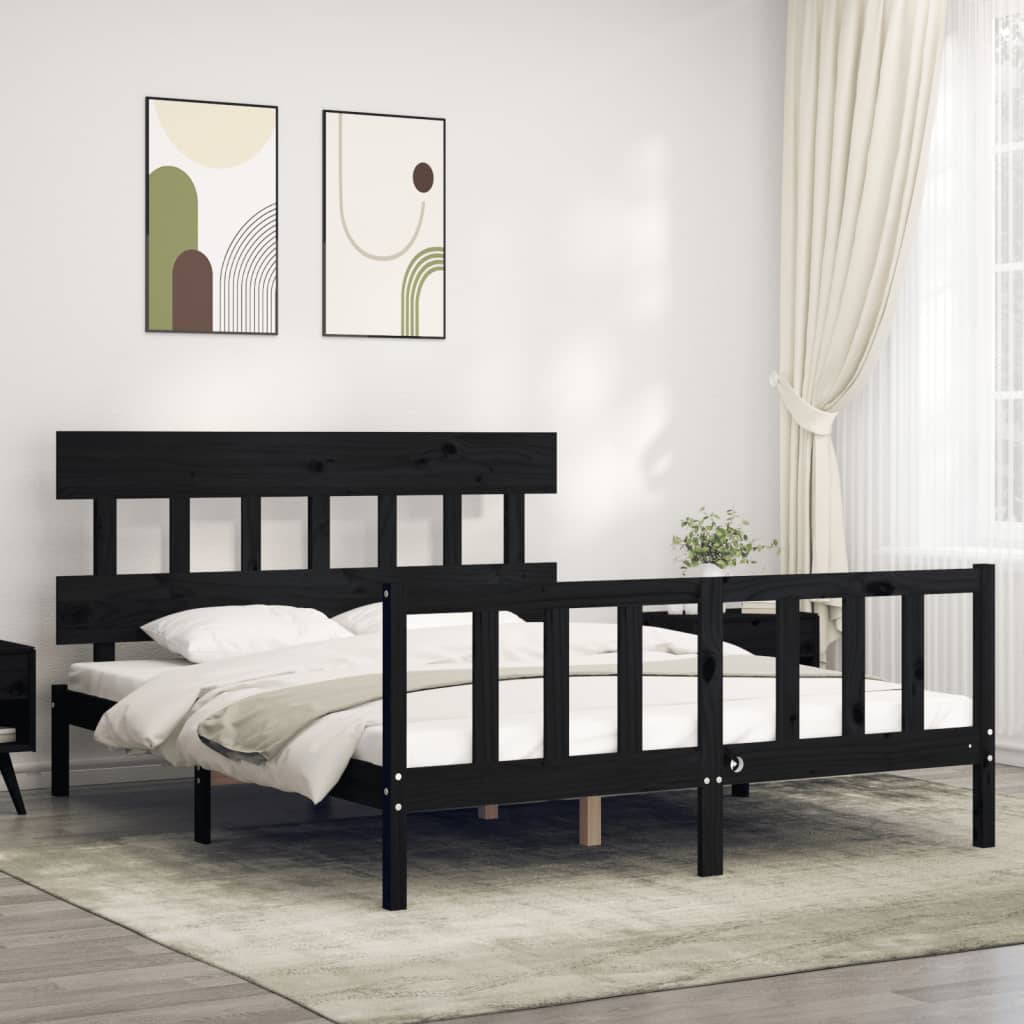 Bed Frame With Headboard 137X187 Cm Double Size Solid Wood