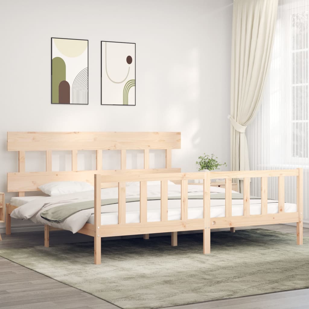 Bed Frame With Headboard 137X187 Cm Double Size Solid Wood