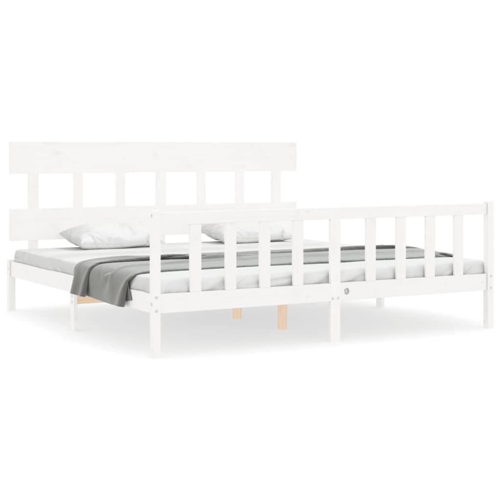 Bed Frame with Headboard White 183x203 cm King Solid Wood