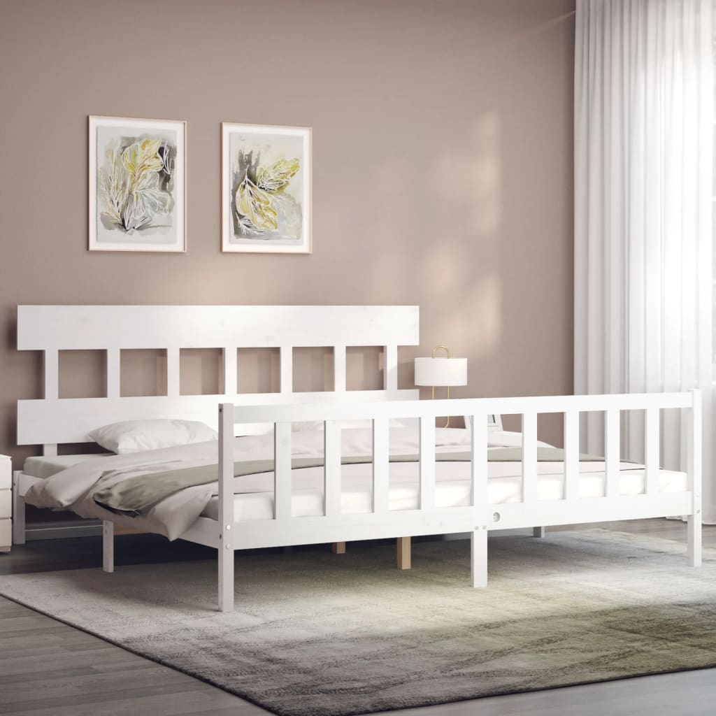 Bed Frame with Headboard White 183x203 cm King Solid Wood