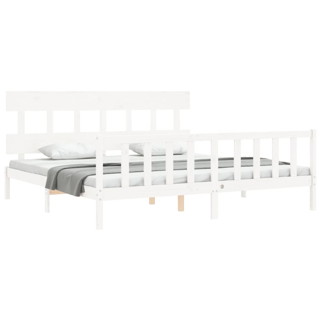 Bed Frame with Headboard White 183x203 cm King Solid Wood