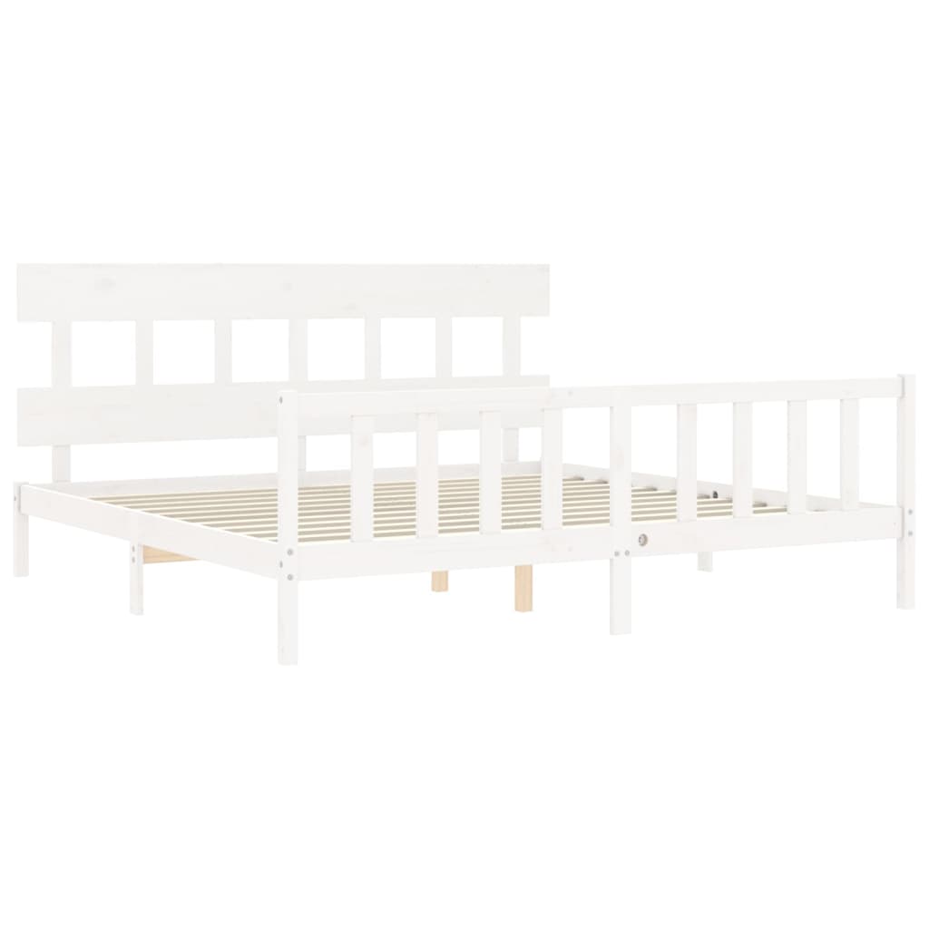 Bed Frame with Headboard White 183x203 cm King Solid Wood