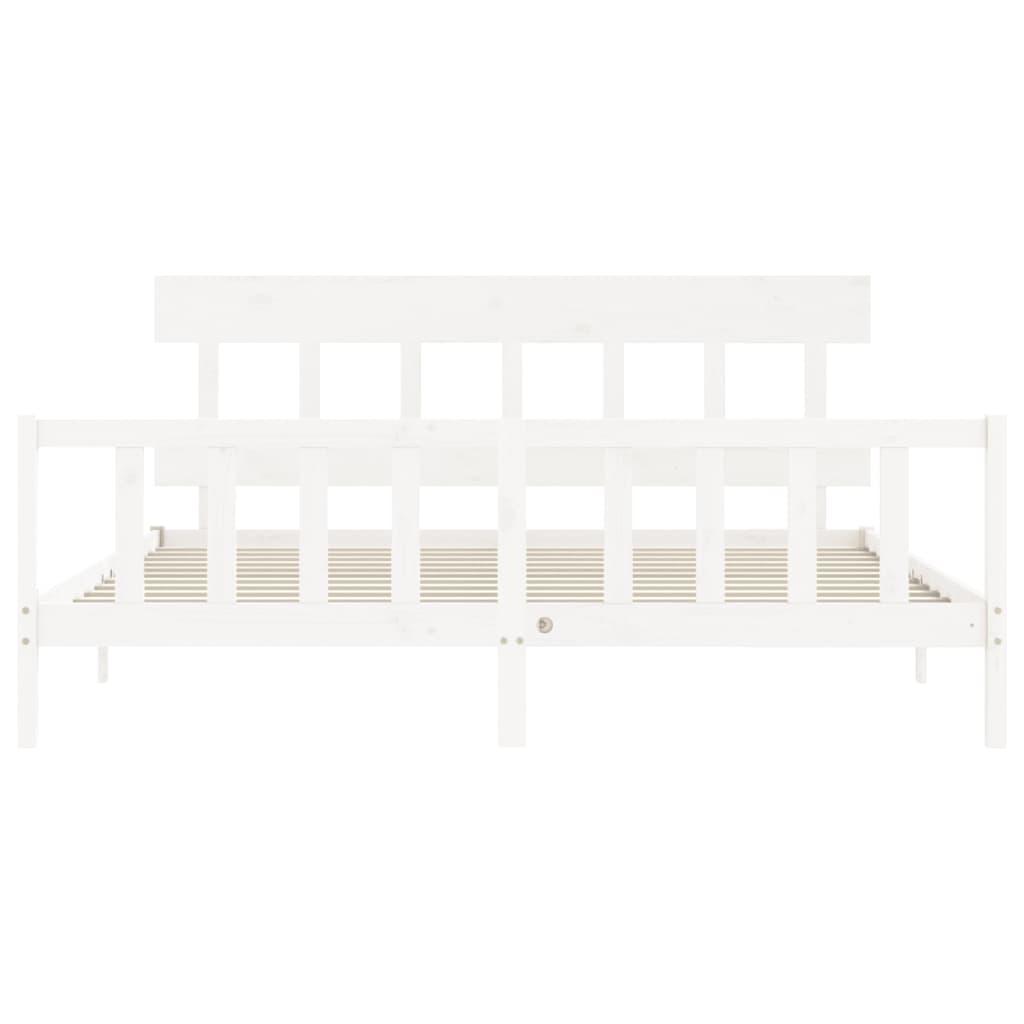 Bed Frame with Headboard White 183x203 cm King Solid Wood