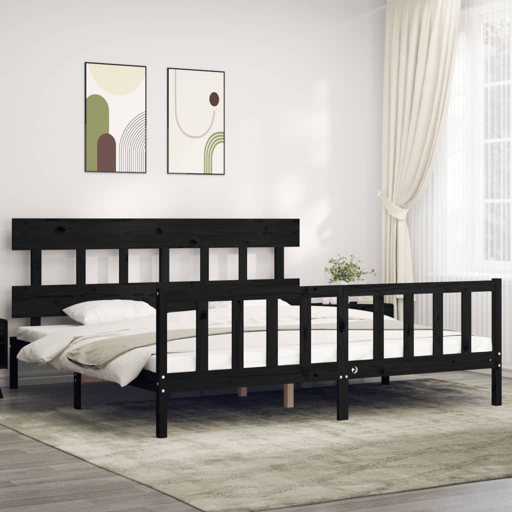 Bed Frame With Headboard 137X187 Cm Double Size Solid Wood