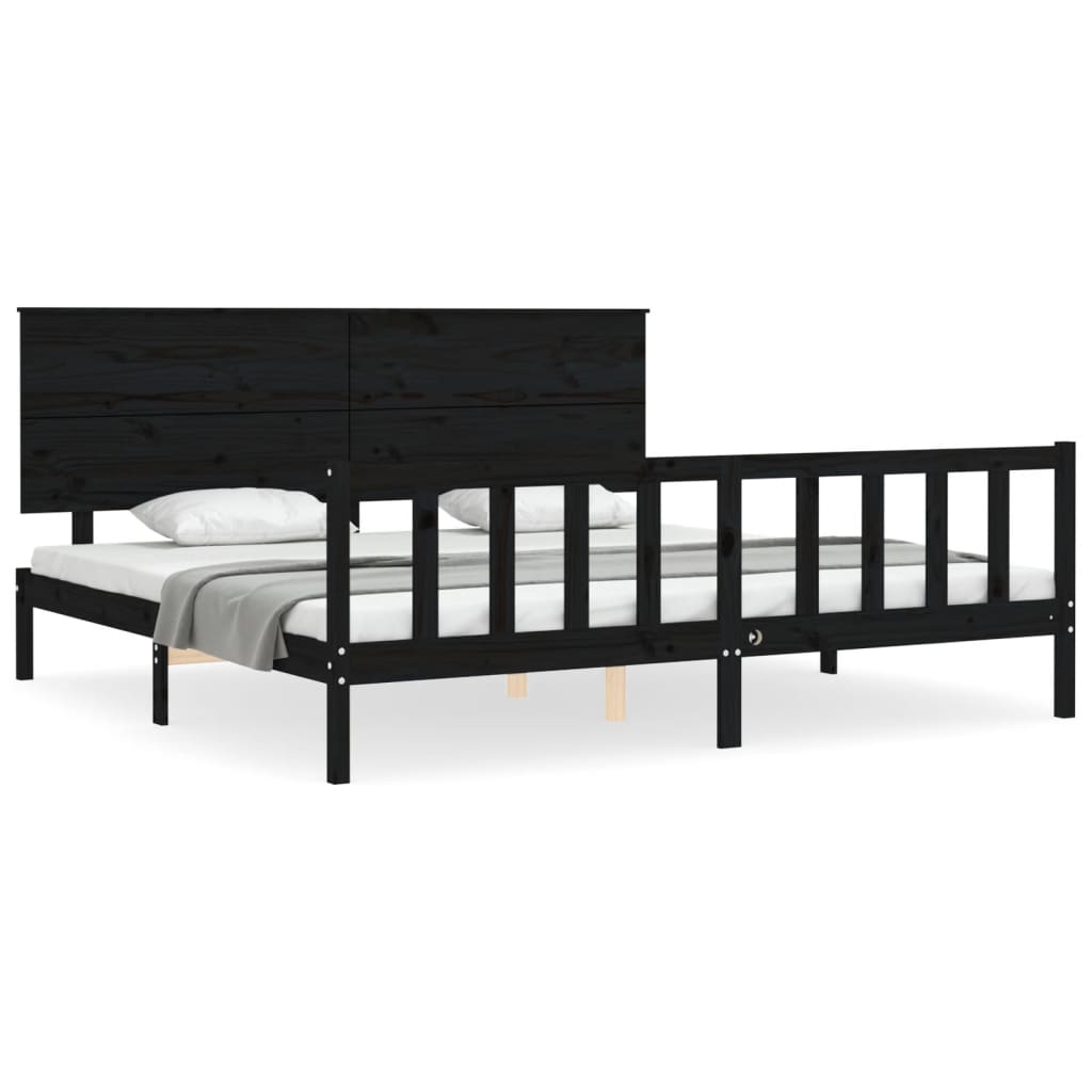 Bed Frame with Headboard Black 183x203 cm King Solid Wood