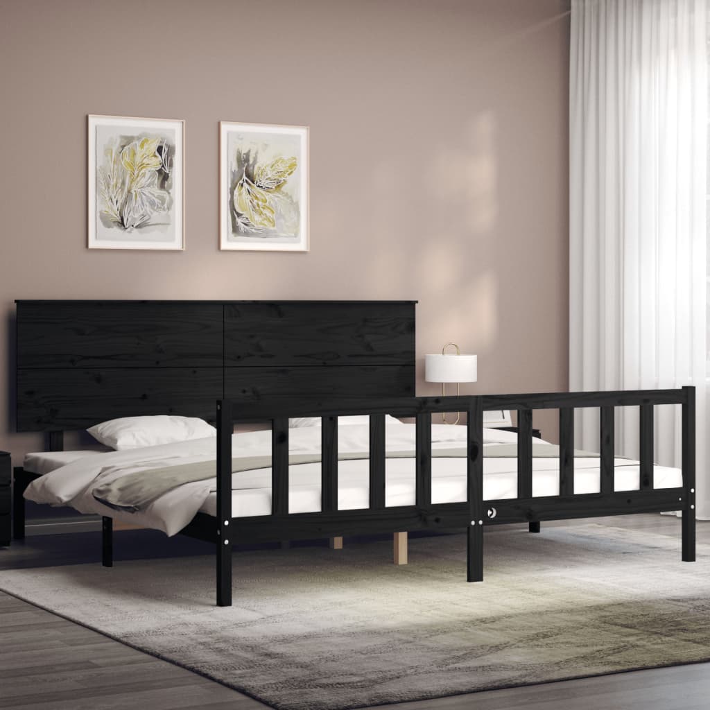 Bed Frame with Headboard Black 183x203 cm King Solid Wood