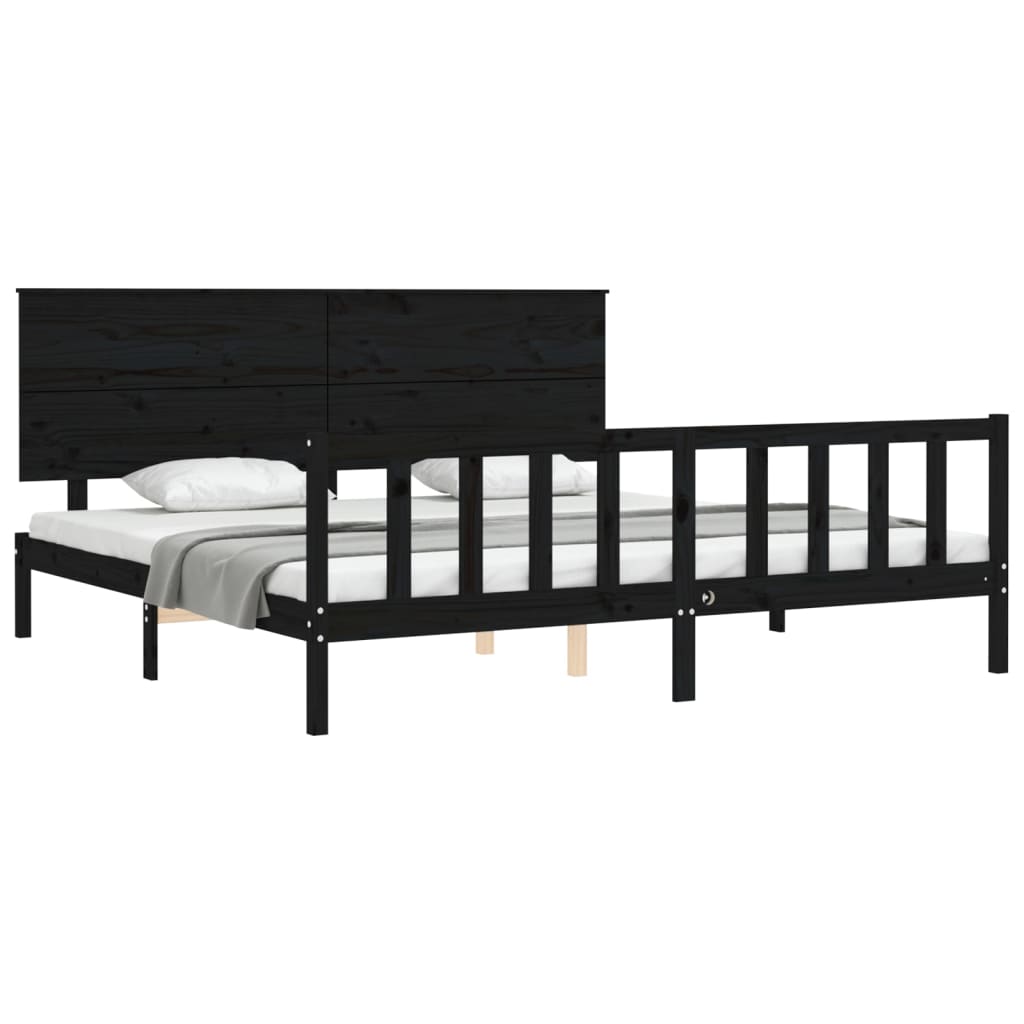 Bed Frame with Headboard Black 183x203 cm King Solid Wood