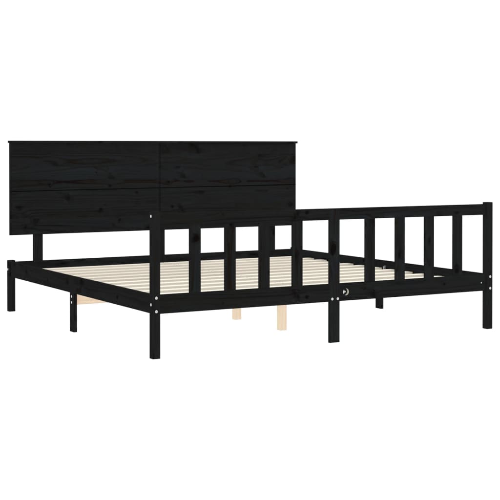 Bed Frame with Headboard Black 183x203 cm King Solid Wood