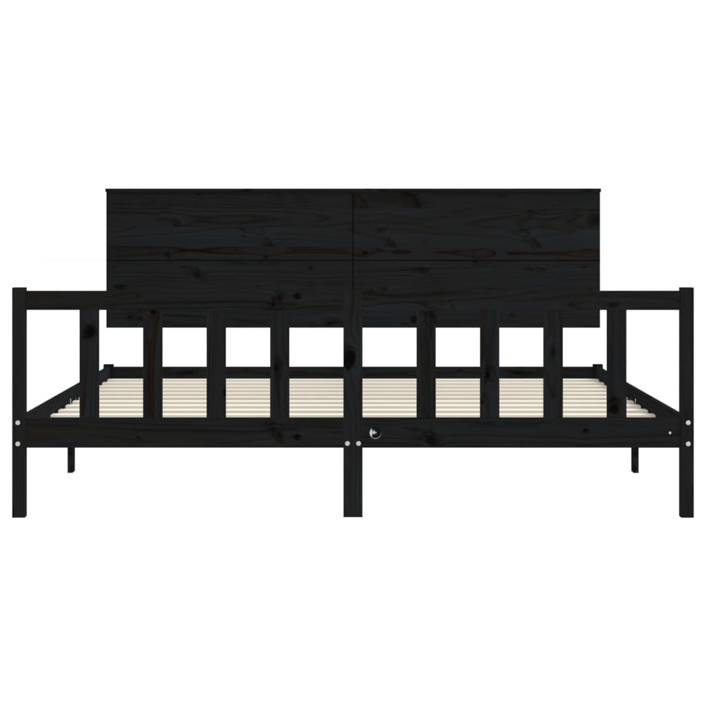 Bed Frame with Headboard Black 183x203 cm King Solid Wood