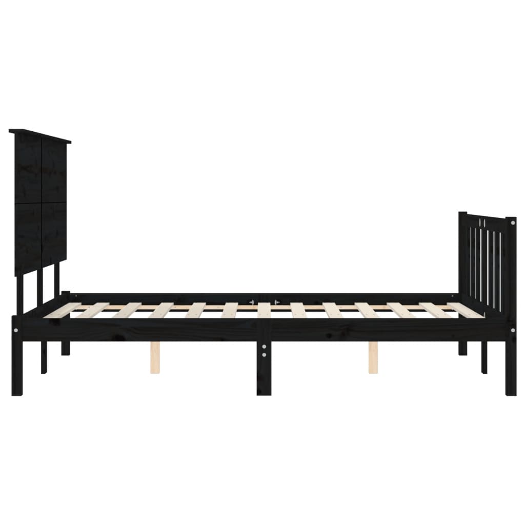 Bed Frame with Headboard Black 183x203 cm King Solid Wood