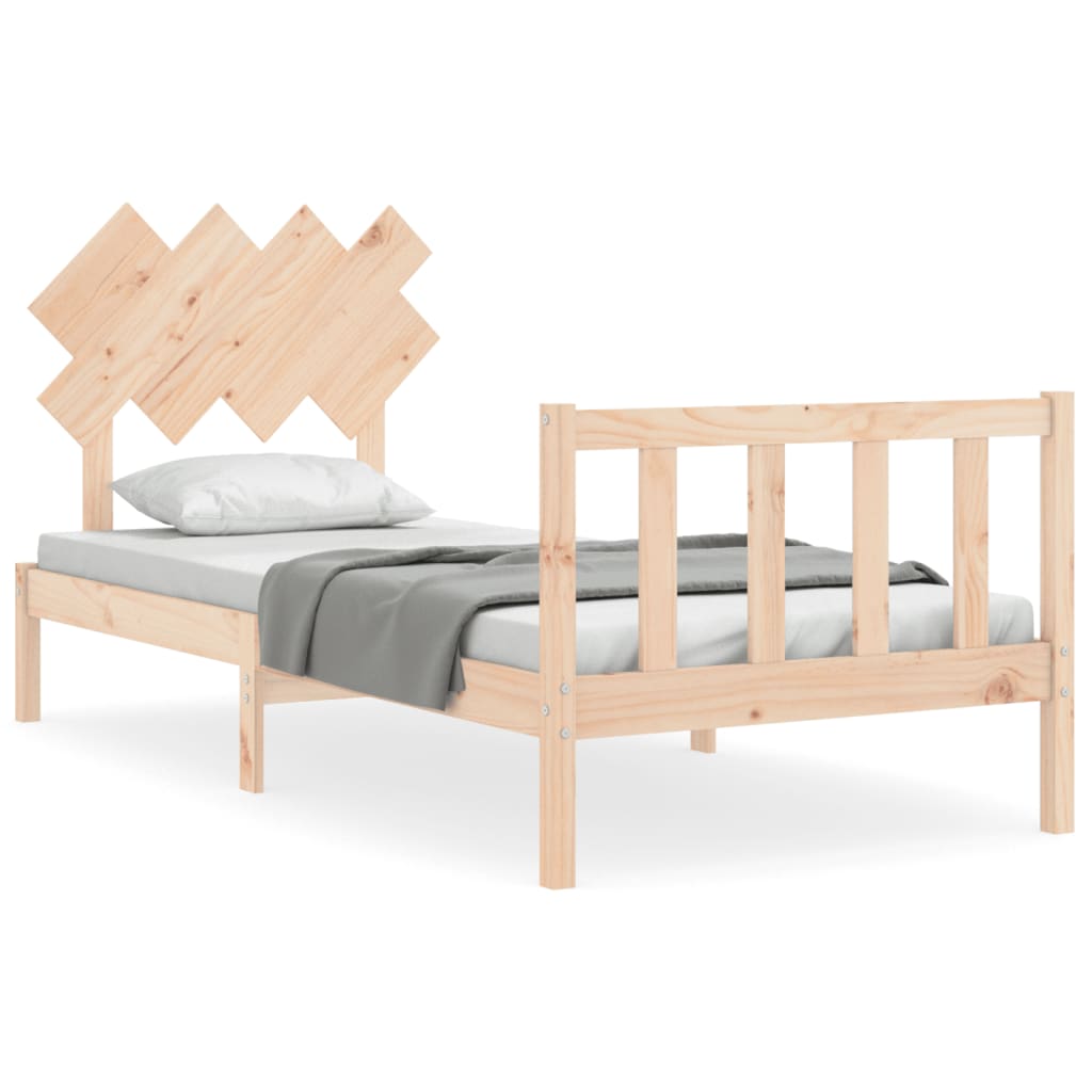 Bed Frame with Headboard 92x187 cm Single Size Solid Wood