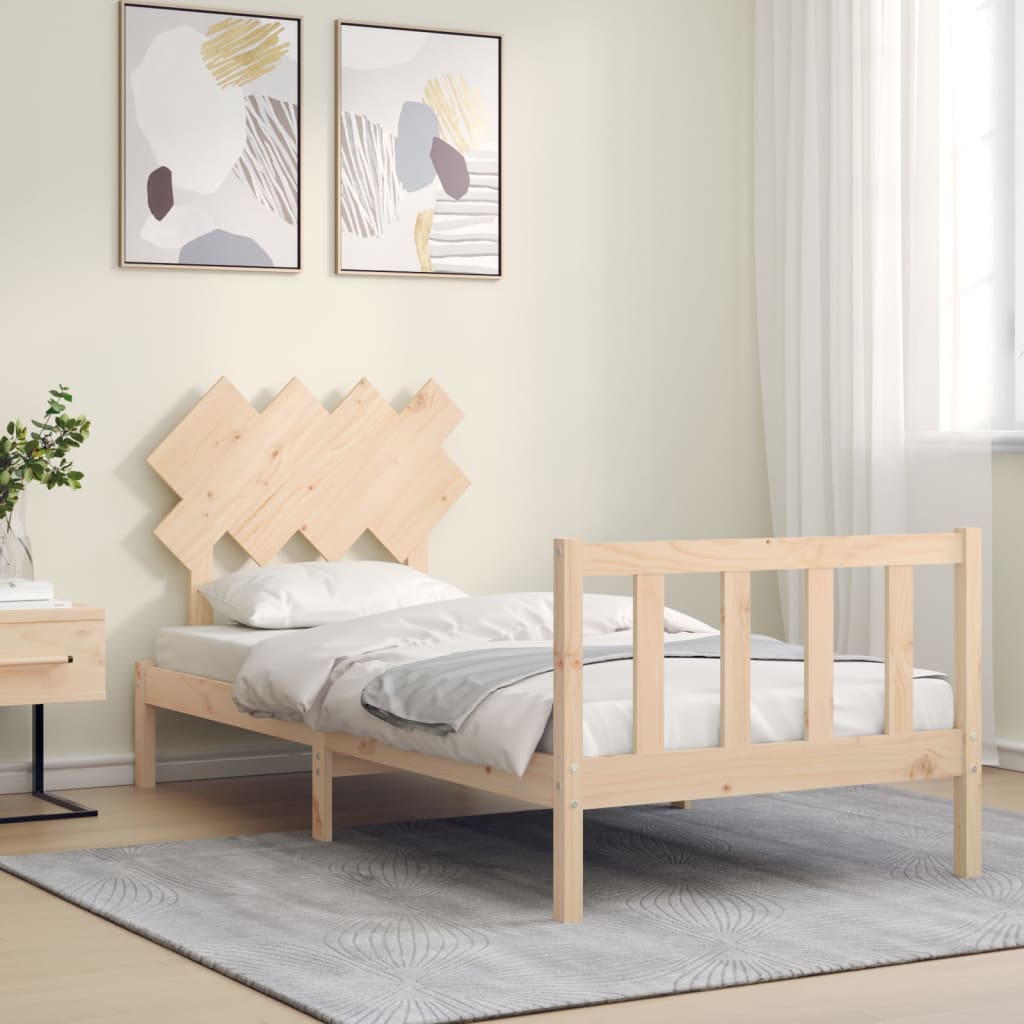 Bed Frame with Headboard 92x187 cm Single Size Solid Wood