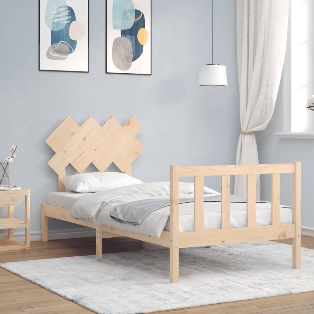 Bed Frame With Headboard 92X187 Cm Single Size Solid Wood