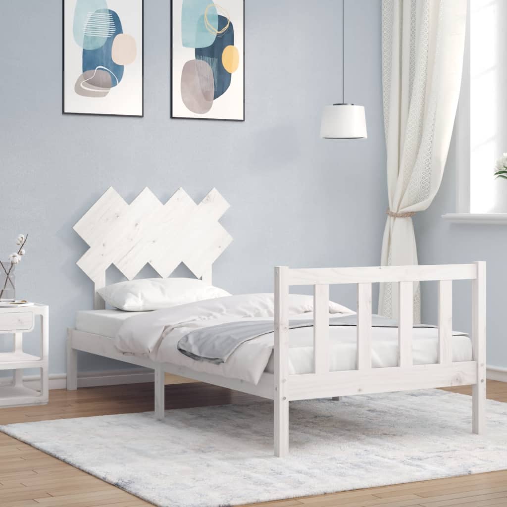 Bed Frame With Headboard 92X187 Cm Single Size Solid Wood