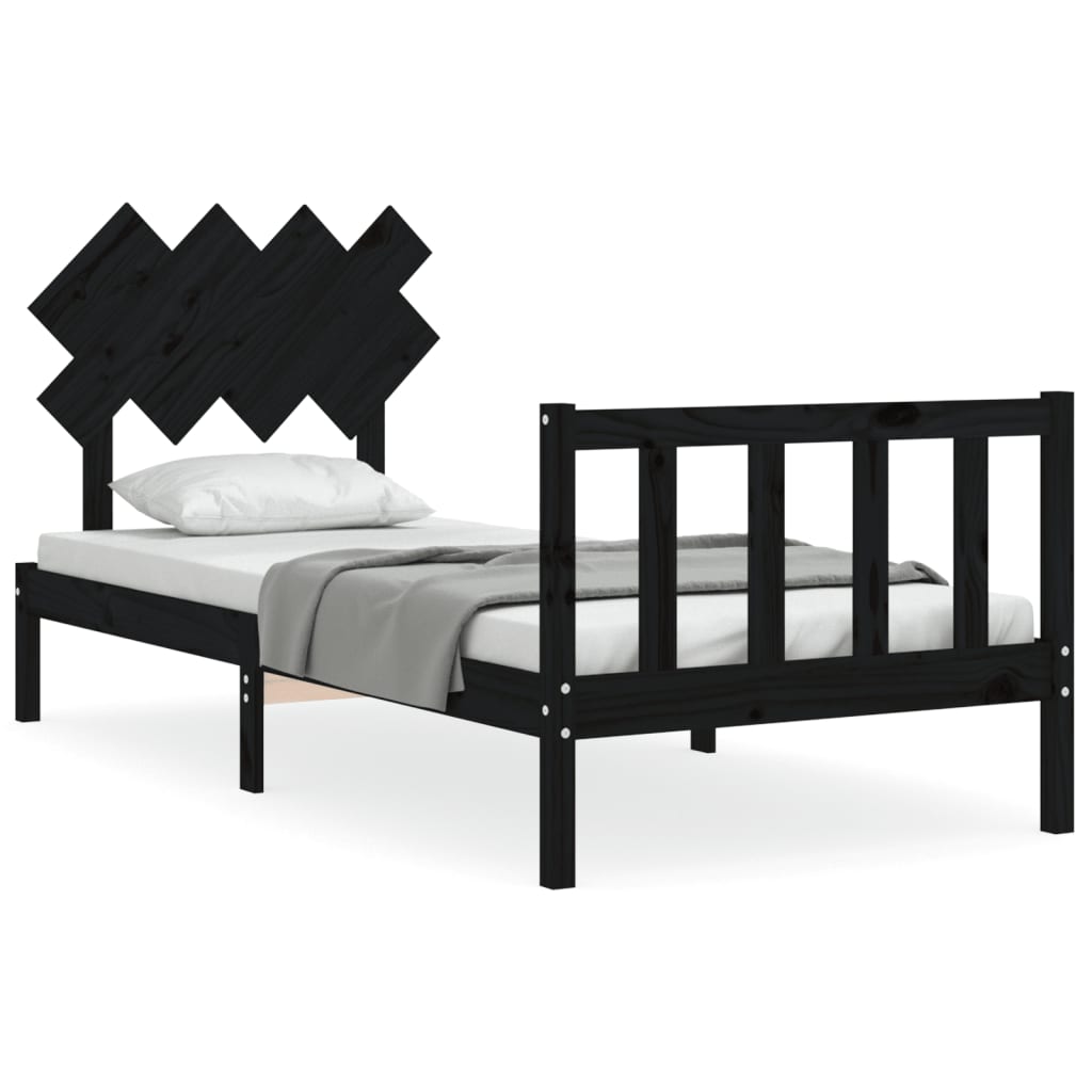 Bed Frame With Headboard 92X187 Cm Single Size Solid Wood