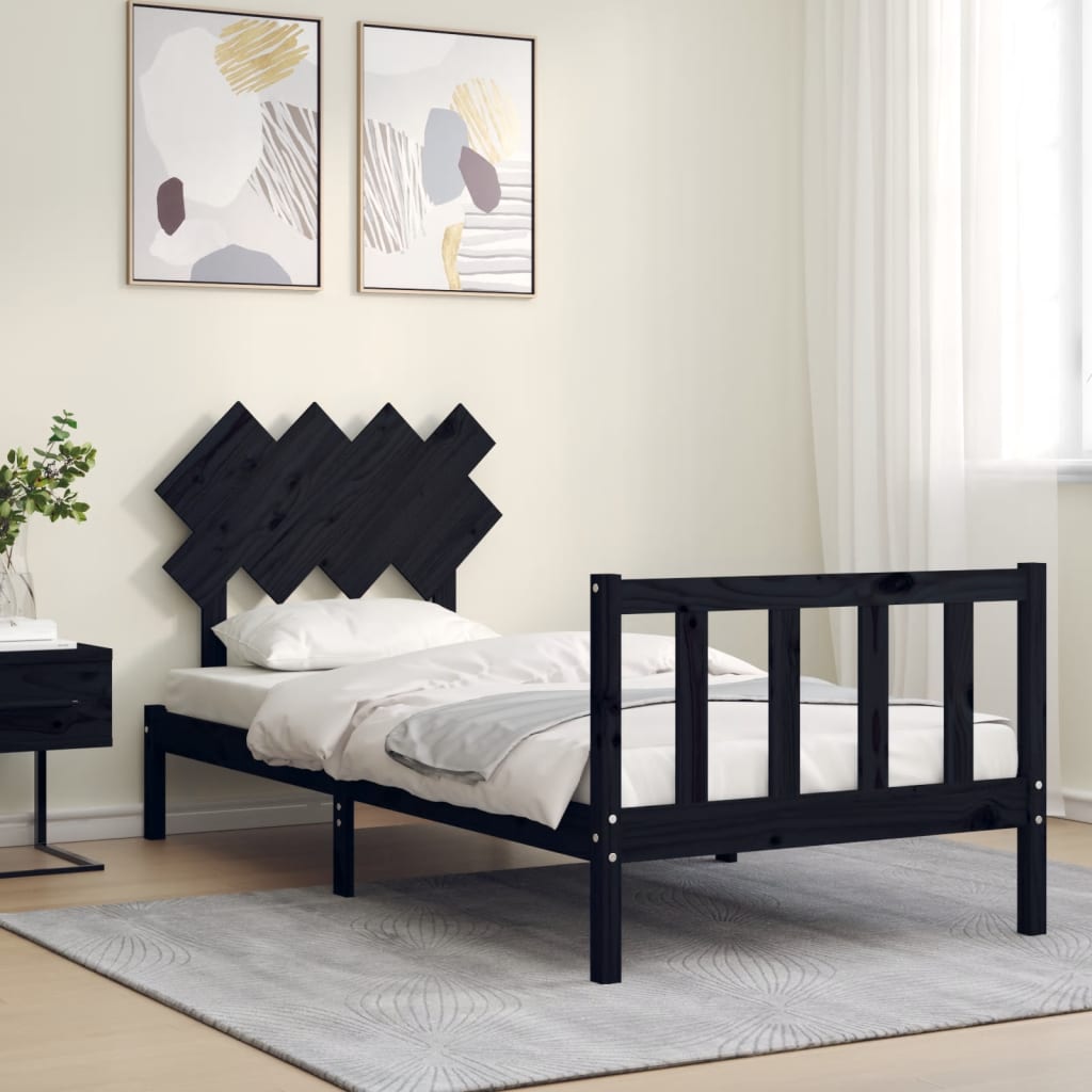 Bed Frame With Headboard 92X187 Cm Single Size Solid Wood