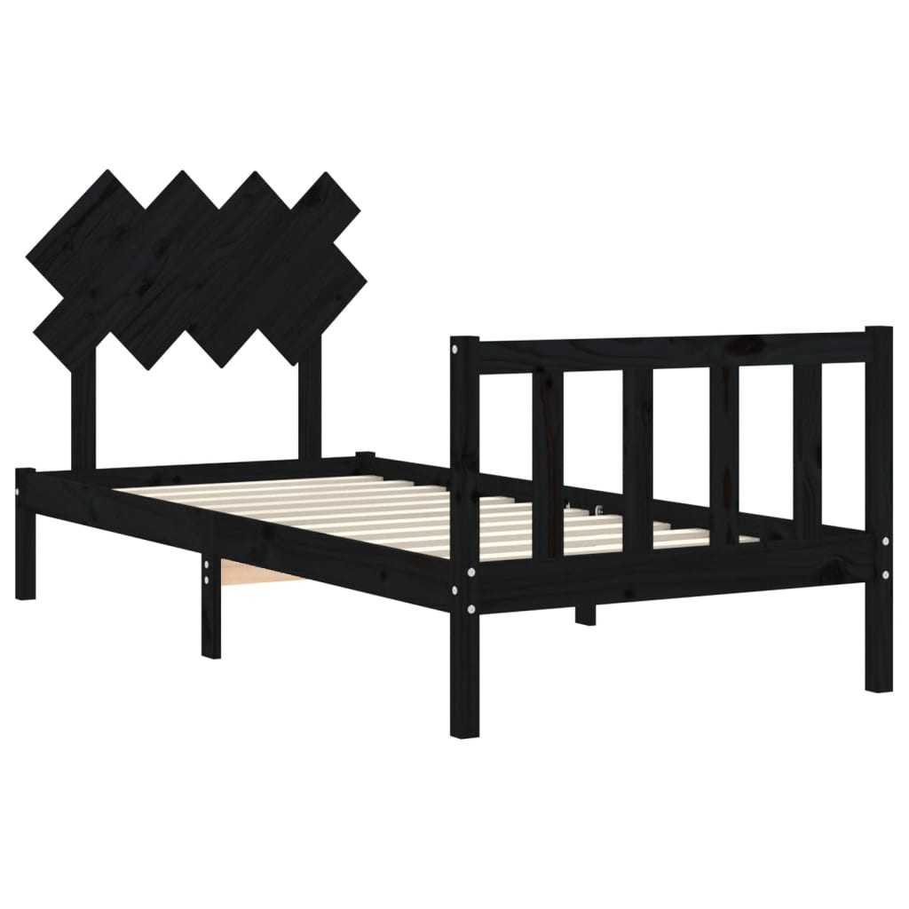 Bed Frame With Headboard 92X187 Cm Single Size Solid Wood