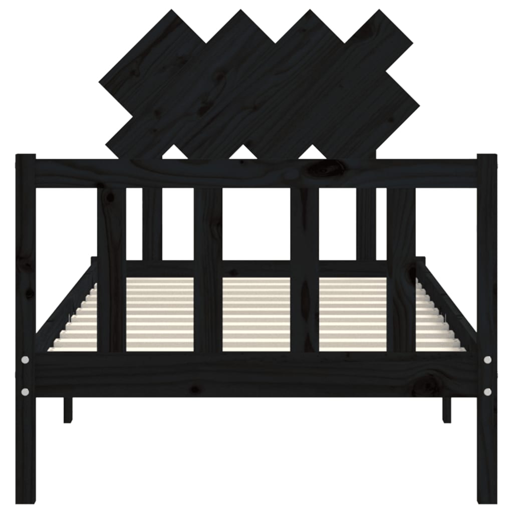 Bed Frame with Headboard Black 92x187 cm Single Size Solid Wood