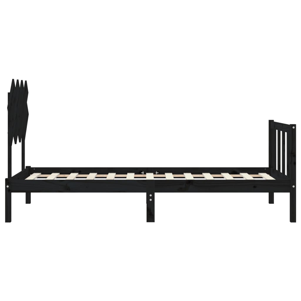 Bed Frame with Headboard Black 92x187 cm Single Size Solid Wood