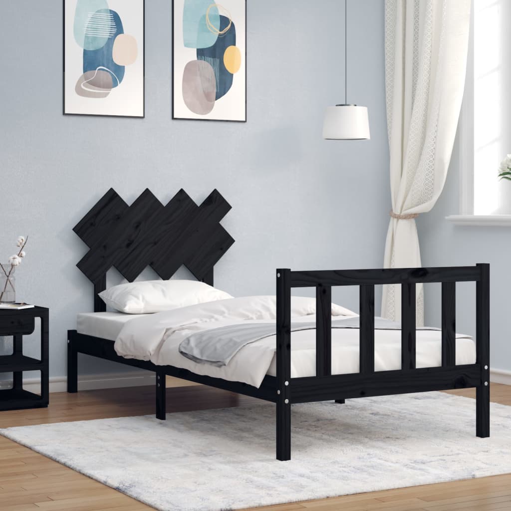 Bed Frame With Headboard 92X187 Cm Single Size Solid Wood